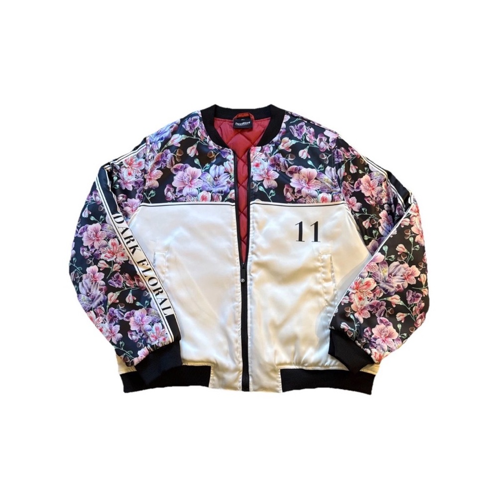 Fresh Hoods Midnight Pink Blossom Bomber Jacket XL Full Zip Like New Floral
